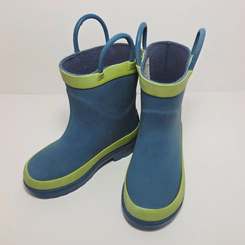 Blue Mountain Kids Rain Boots Blue & Lime Green | Size 5/6 - Picture 1 of 6